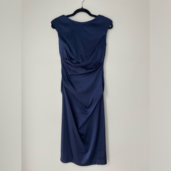 SOLD NWT BHLDN Mireya Navy Blue Ruched Sheath Dress Bridesmaid Formal Event Sz 6 - Picture 2 of 13